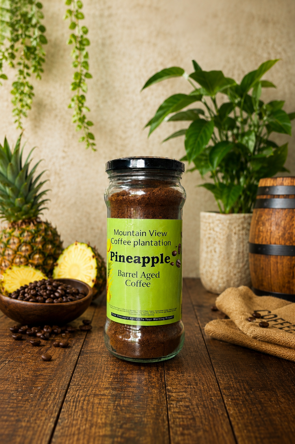 Barrel aged pineapple coffee.